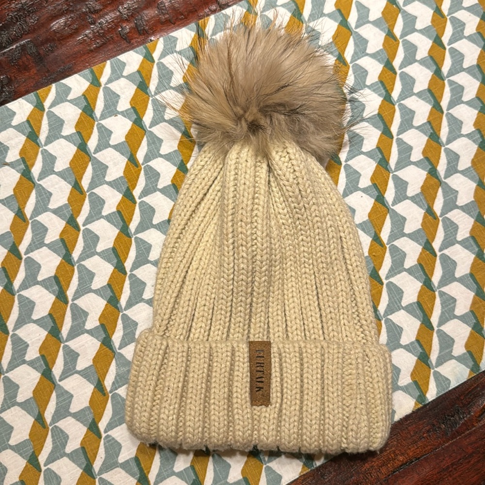 Real Fur Pom Chunky Knit Beanie - brand new snap Pom